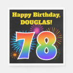 [ Thumbnail: Fun Fireworks + Rainbow Pattern "78" Birthday # Napkins ]