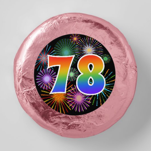 Fun Fireworks, Rainbow Pattern "78" Event # Dipped Oreo Cookie Favors (Front)