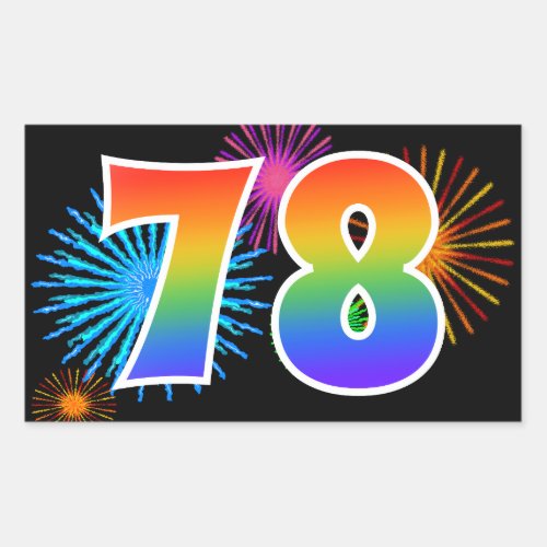 Fun Fireworks  Rainbow Pattern 78 Event Number Rectangular Sticker