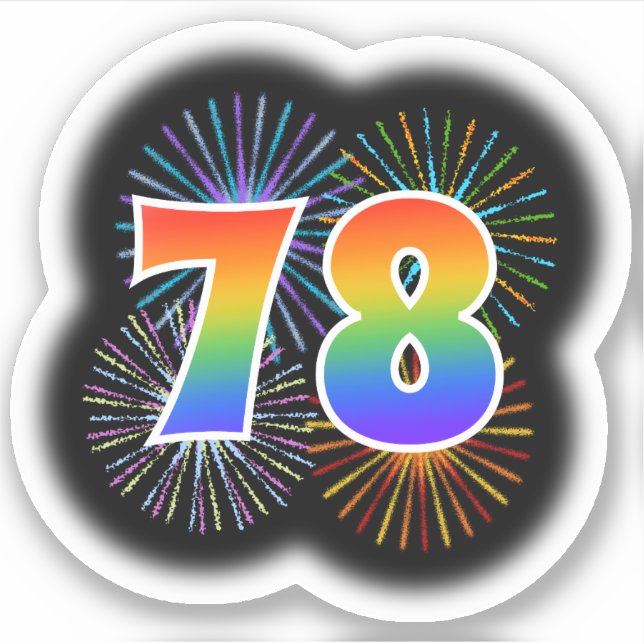 Fun Fireworks + Rainbow Pattern "78" Event # Sticker (Front)