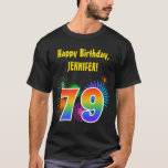 [ Thumbnail: Fun Fireworks + Rainbow Pattern "79" Birthday # T-Shirt ]