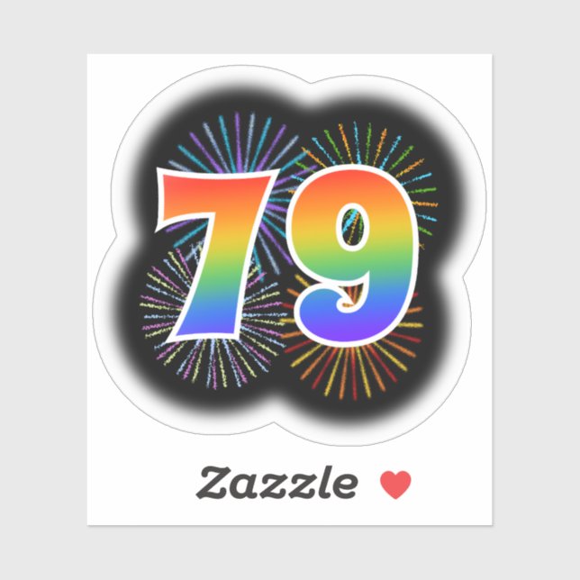 Fun Fireworks + Rainbow Pattern "79" Event # Sticker (Sheet)