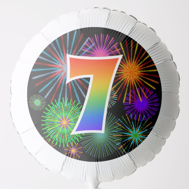 Fun Fireworks + Rainbow Pattern "7" Event # Balloon (Front)