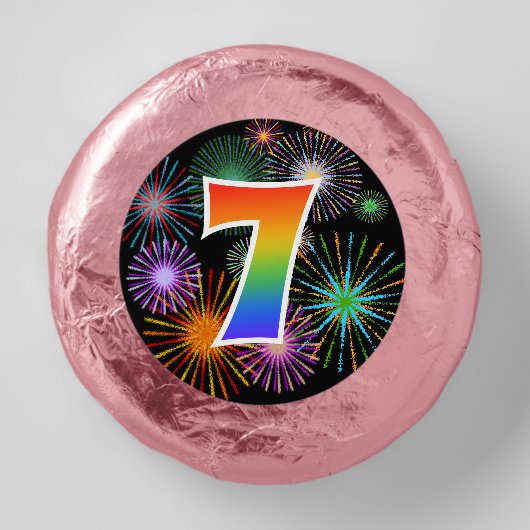 Fun Fireworks, Rainbow Pattern "7" Event # Dipped Oreo Cookie Favors (Front)