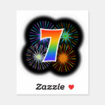 [ Thumbnail: Fun Fireworks + Rainbow Pattern "7" Event # Sticker ]