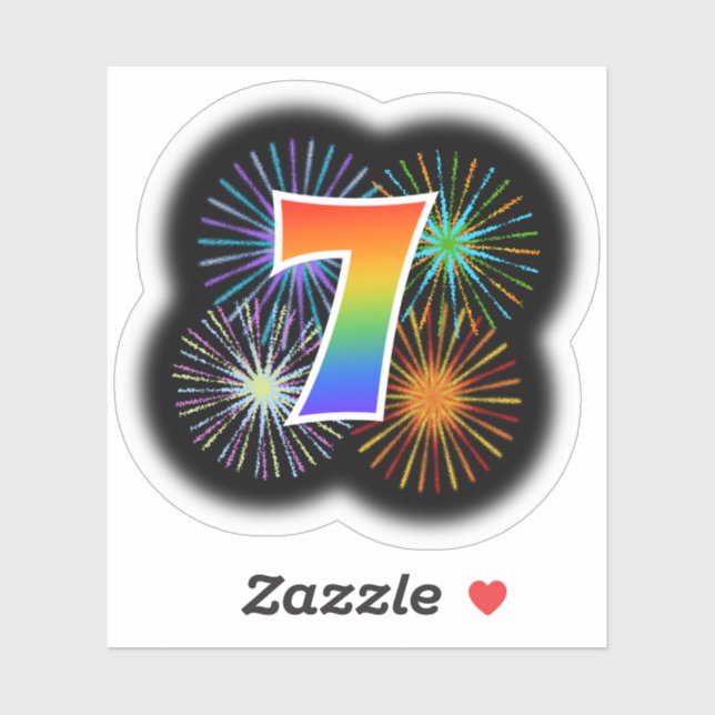 Fun Fireworks + Rainbow Pattern "7" Event # Sticker (Sheet)