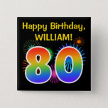 [ Thumbnail: Fun Fireworks + Rainbow Pattern "80" Birthday # Button ]