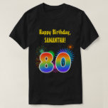 [ Thumbnail: Fun Fireworks + Rainbow Pattern "80" Birthday # T-Shirt ]