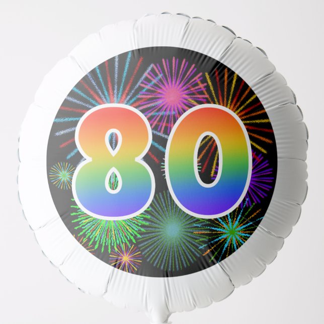 Fun Fireworks + Rainbow Pattern "80" Event # Balloon (Front)
