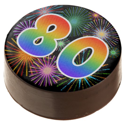 Fun Fireworks, Rainbow Pattern "80" Event # Chocolate Covered Oreo (Angled)