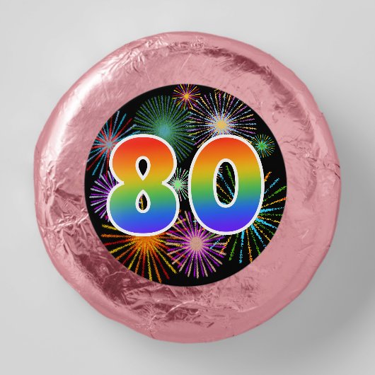 Fun Fireworks, Rainbow Pattern "80" Event # Dipped Oreo Cookie Favors (Front)