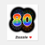 [ Thumbnail: Fun Fireworks + Rainbow Pattern "80" Event # Sticker ]