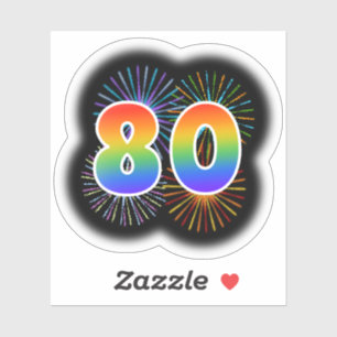 Fun Fireworks + Rainbow Pattern "80" Event # Sticker