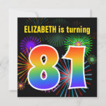 [ Thumbnail: Fun Fireworks + Rainbow Pattern "81" Birthday # Invitation ]