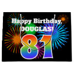 [ Thumbnail: Fun Fireworks + Rainbow Pattern "81" Birthday # Gift Bag ]