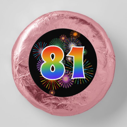 Fun Fireworks, Rainbow Pattern "81" Event # Dipped Oreo Cookie Favors (Front)