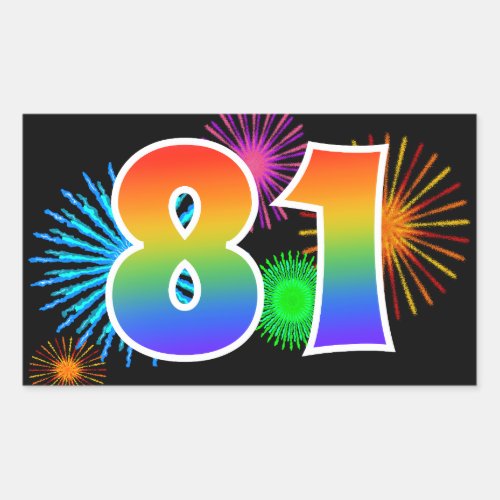 Fun Fireworks  Rainbow Pattern 81 Event Number Rectangular Sticker