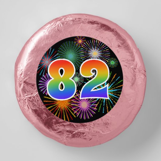 Fun Fireworks, Rainbow Pattern "82" Event # Dipped Oreo Cookie Favors (Front)