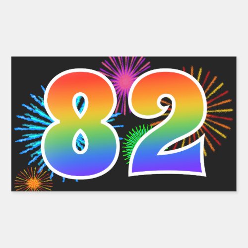 Fun Fireworks  Rainbow Pattern 82 Event Number Rectangular Sticker