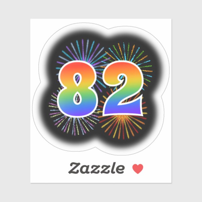 Fun Fireworks + Rainbow Pattern "82" Event # Sticker (Sheet)