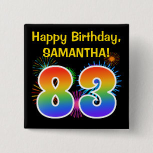 Fun Fireworks + Rainbow Pattern "83" Birthday # Button