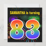 [ Thumbnail: Fun Fireworks + Rainbow Pattern "83" Birthday # Invitation ]
