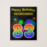 [ Thumbnail: Fun Fireworks + Rainbow Pattern "83" Birthday # Jigsaw Puzzle ]
