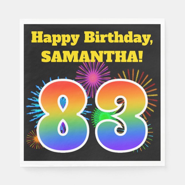 Fun Fireworks + Rainbow Pattern "83" Birthday # Napkins (Front)