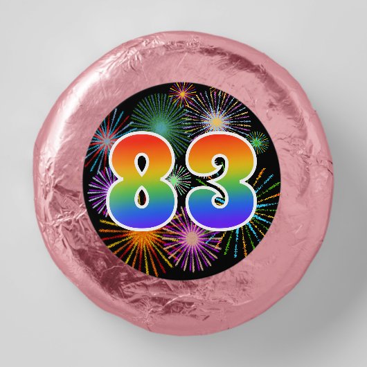 Fun Fireworks, Rainbow Pattern "83" Event # Dipped Oreo Cookie Favors (Front)