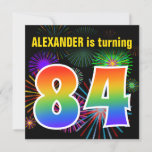 [ Thumbnail: Fun Fireworks + Rainbow Pattern "84" Birthday # Invitation ]