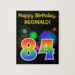 [ Thumbnail: Fun Fireworks + Rainbow Pattern "84" Birthday # Jigsaw Puzzle ]