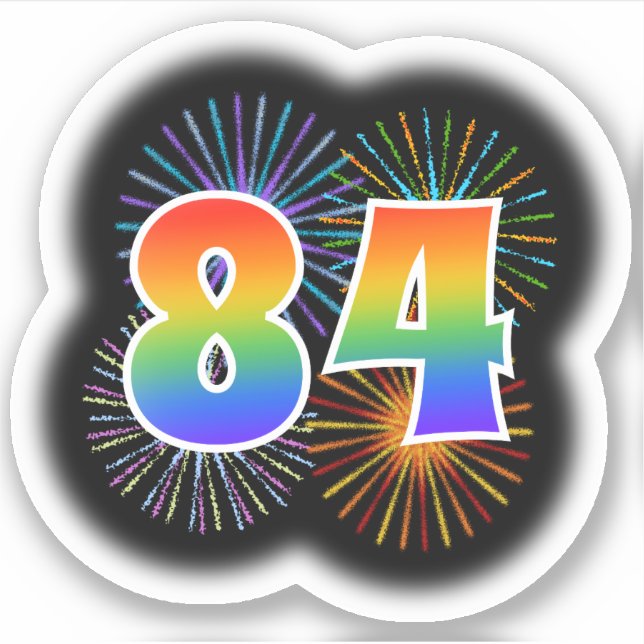 Fun Fireworks + Rainbow Pattern "84" Event # Sticker (Front)