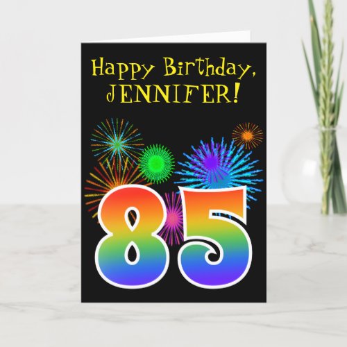 Fun Fireworks  Rainbow Pattern 85 Birthday  Card