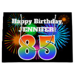 [ Thumbnail: Fun Fireworks + Rainbow Pattern "85" Birthday # Gift Bag ]