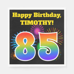 Fun Fireworks + Rainbow Pattern "85" Birthday # Napkins