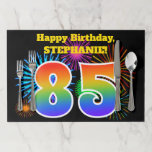[ Thumbnail: Fun Fireworks + Rainbow Pattern "85" Birthday # Paper Placemat ]