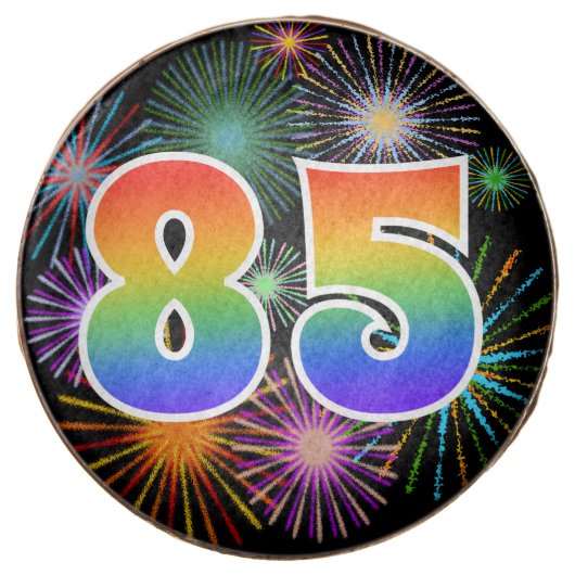 Fun Fireworks, Rainbow Pattern "85" Event # Chocolate Covered Oreo (Front)