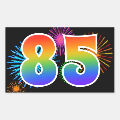 Fun Fireworks  Rainbow Pattern 85 Event Number Rectangular Sticker