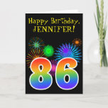 [ Thumbnail: Fun Fireworks + Rainbow Pattern "86" Birthday # Card ]