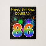 [ Thumbnail: Fun Fireworks + Rainbow Pattern "86" Birthday # Jigsaw Puzzle ]