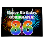 [ Thumbnail: Fun Fireworks + Rainbow Pattern "86" Birthday # Gift Bag ]