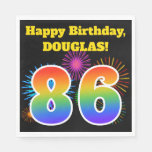 [ Thumbnail: Fun Fireworks + Rainbow Pattern "86" Birthday # Napkins ]