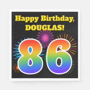 Fun Fireworks + Rainbow Pattern "86" Birthday # Napkins