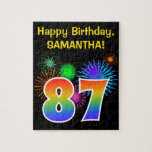 [ Thumbnail: Fun Fireworks + Rainbow Pattern "87" Birthday # Jigsaw Puzzle ]
