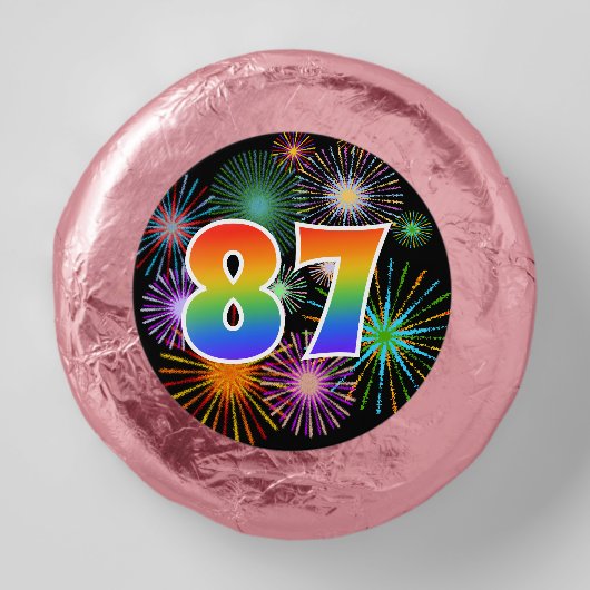 Fun Fireworks, Rainbow Pattern "87" Event # Dipped Oreo Cookie Favors (Front)