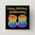 [ Thumbnail: Fun Fireworks + Rainbow Pattern "88" Birthday # Button ]