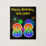 [ Thumbnail: Fun Fireworks + Rainbow Pattern "88" Birthday # Jigsaw Puzzle ]