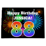 [ Thumbnail: Fun Fireworks + Rainbow Pattern "88" Birthday # Gift Bag ]