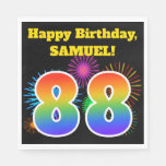 [ Thumbnail: Fun Fireworks + Rainbow Pattern "88" Birthday # Napkins ]