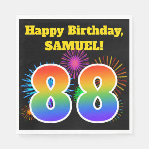 Fun Fireworks + Rainbow Pattern "88" Birthday # Napkins